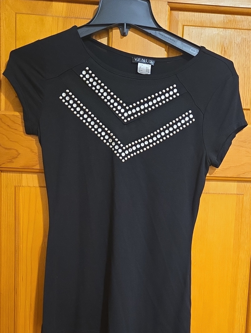 VENUS Black Short Sleeve Studded Chevron Tee